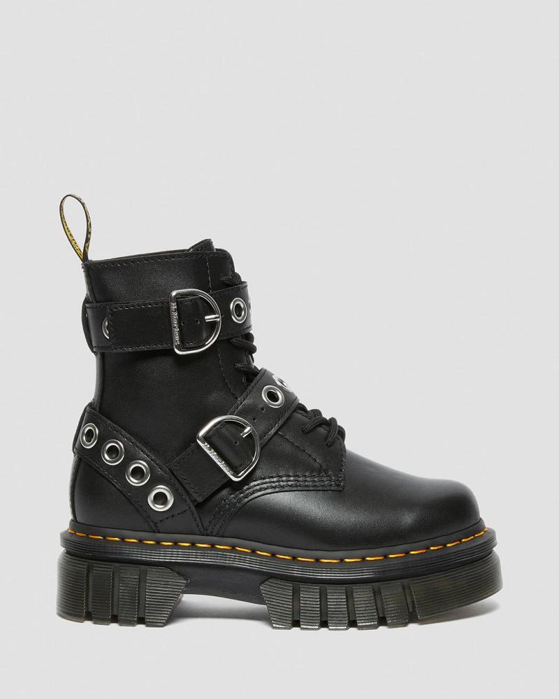 Women's Dr Martens Audrick Hardware Leather Platform Boots Black | AU 233FDN